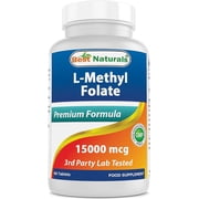 Best Naturals Methyl Folate 15000 mcg 15mg Most Bio-Available 60 Tablets