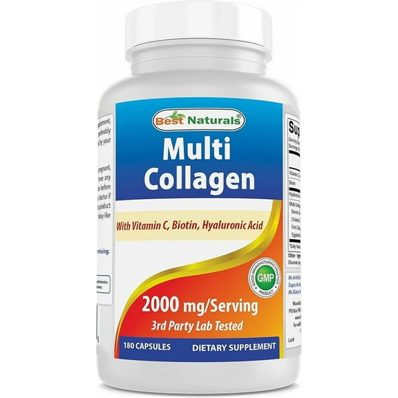 Best Naturals Multi Collagen Pills 2000mg for Women & Men - Hydrolyzed Collagen Peptides Capsules for Hair Skin and Nails with Types I II III V X, Biotin, Hyaluronic Acid & Vitamin C
