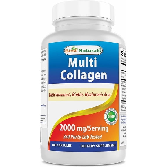 Best Naturals Multi Collagen Pills 2000mg for Women & Men - Hydrolyzed Collagen Peptides Capsules for Hair Skin and Nails with Types I II III V X, Biotin, Hyaluronic Acid & Vitamin C