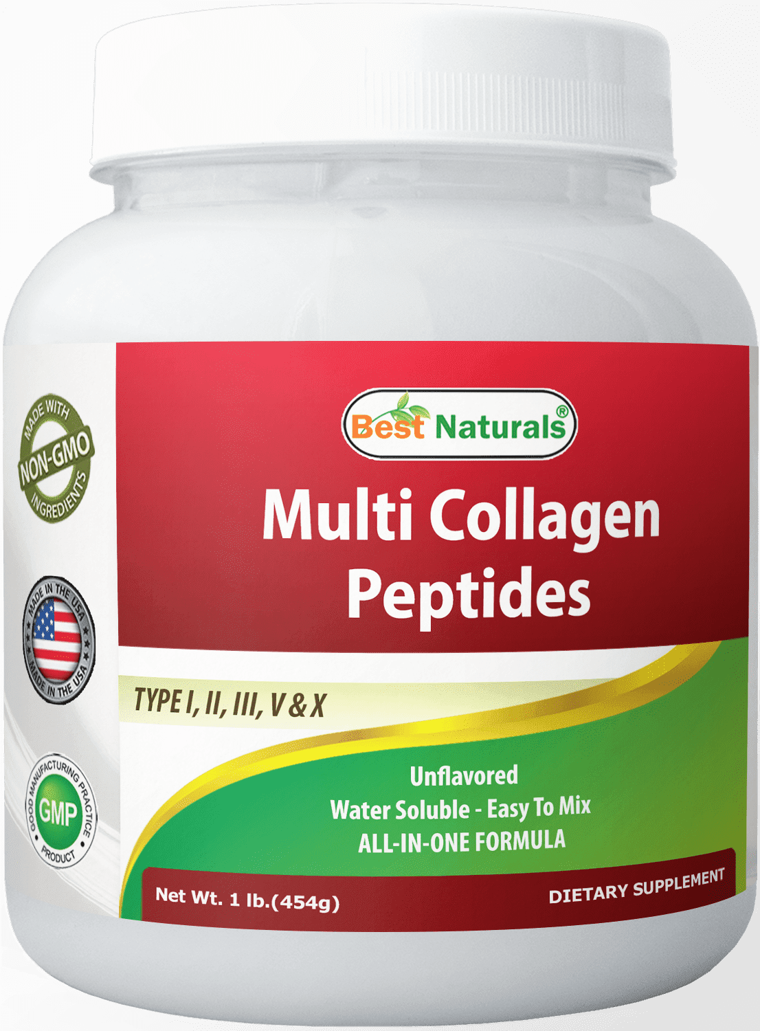 Best Naturals Multiple Collagen Peptides Protein Unflavored - Grass Fed, Type I, II, III, V, X - 1 lb