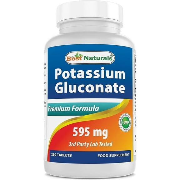 Best Naturals Potassium Gluconate Supplement 595 mg 250 Tablets