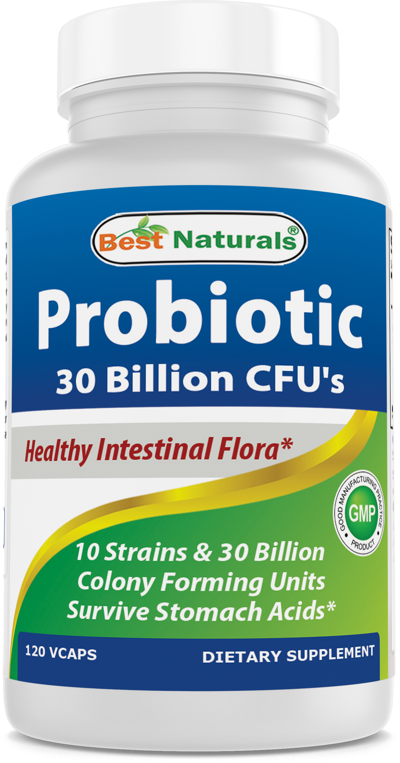 Best Naturals Probiotic 10 Strains & 30 Billion CFU Intestinal Flora 120 Vegetarian Capsules - image 1 of 7