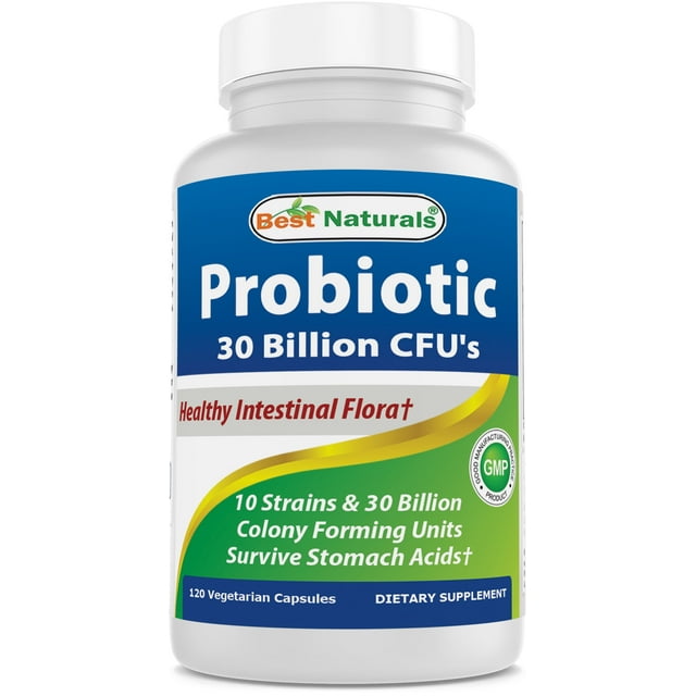 Best Naturals Probiotic 10 Strains & 30 Billion CFU Intestinal Flora 60 Vegetarian Capsules | Shelf Stable probiotic