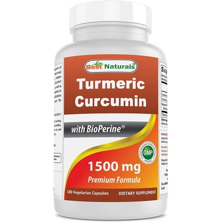 Best Naturals Turmeric Curcumin 1500mg with Bioperine, Gluten-Free, Vegetarian, 180 Capsules