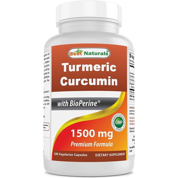 Best Naturals Certified Turmeric Curcumin, High Absorption 1500mg,  180 Capsules