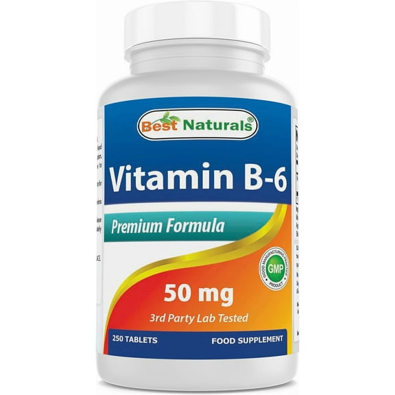 Best Naturals Vitamin B-6 50 mg Tablets, Supports Energy & Heart Health, Nervous System, 250 Count