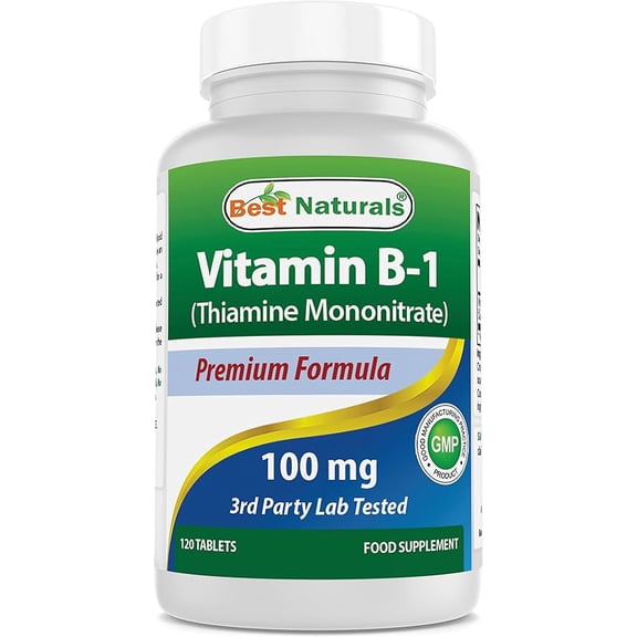 Best Naturals Vitamin B1 Thiamine Mononitrate 100 mg Tablets, Gluten-Free, Energy Support, 120 Count