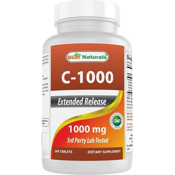 Best Naturals Vitamin C 1000 mg 240 Tablets with Rose hips, Bioflavonoids, Acerola & Rutin