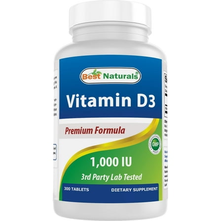 Best Naturals Vitamin D3 1000 IU – 300 Tablets – Made in USA, Non-GMO, Gluten Free, No Artificial Color, Flavor or Preservatives – Dietary Supplement