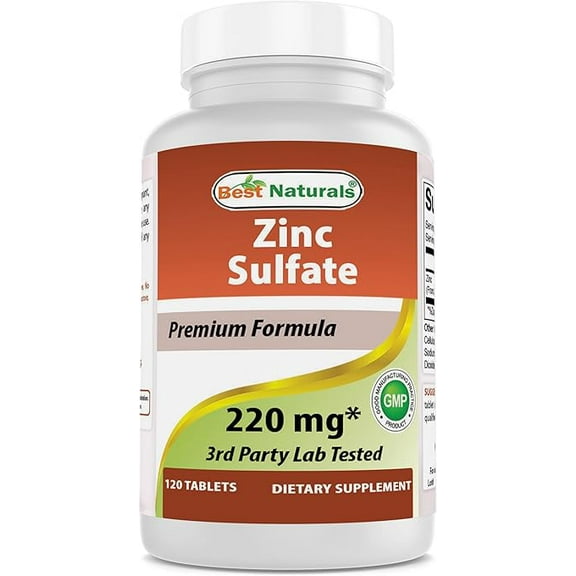 Best Naturals Zinc Sulfate 220 mg 120 Tablets - 3rd Party Lab Tested - Made in The USA - Gluten Free & Non-GMO