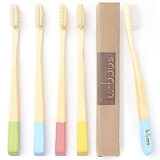 LaBoos Best Nature Manual Color Bamboo Toothbrush, New Extra Soft Compact Bristle Toothbrush,Best Biodegradable Toothbrush for Gingivitis and Sensitive Teeth. 4 PCS