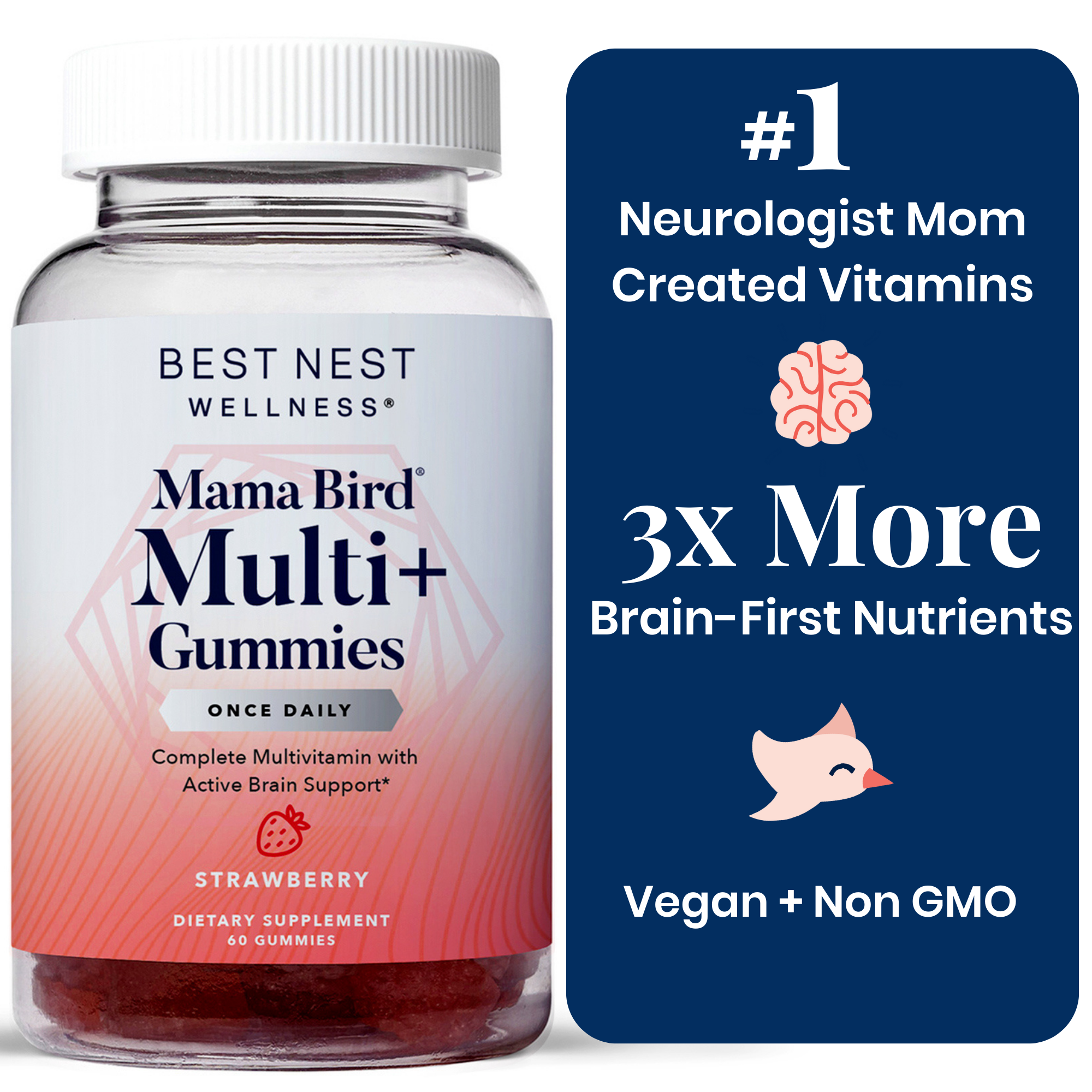 Mama Bird Prenatal Multi+ Vitamin Gummies, Vegan Multivitamin