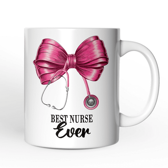Best Nurse Coquette Pink Bow Personalized Mug, Pink Stethoscope, Gift for Nurse With Custom Name