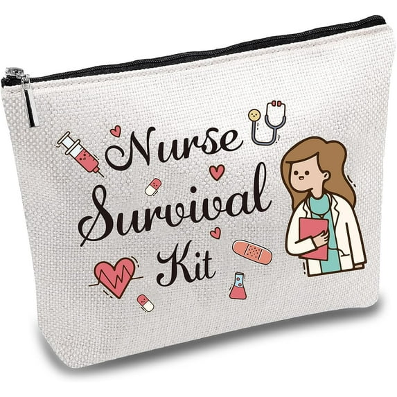 Best Nurse Ever Canvas Makeup Bags Medical Cosmetic Bag Multi-Purpose Pen Case with Zipper Travel Toiletry Bag for Keys Lipstick Card Women Pencil Case Gift Thanksgiving 10 x 7Inch