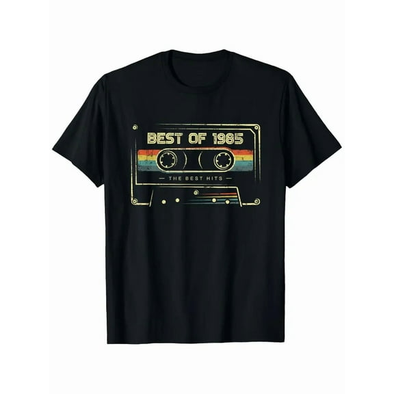 Best Of 1985 Birthday Vintage Cassette Tape Birthday T-Shirt, 100% cotton, 182g, round neck, Tape T-shirt, black