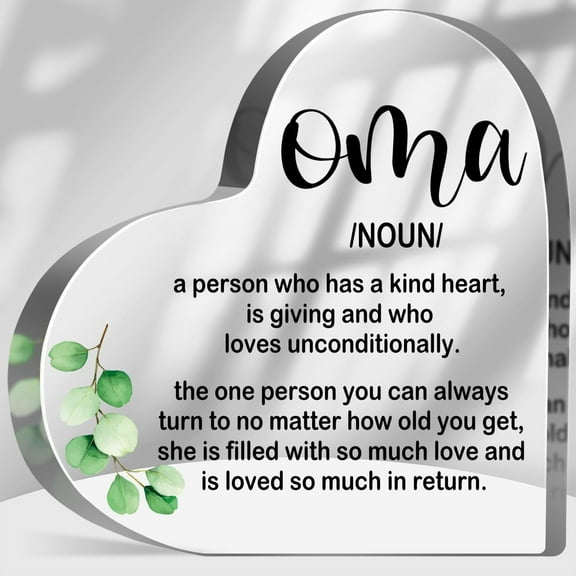 Best Oma Gift for Grandma Funny Oma Definition Keepsake Grandmother Birthday Gift from Grandchildren A Person Has Kind Heart Sign Eucalyptus Acrylic Plaque Decor