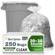 Best Option 20-30 Gallon Clear Trash Bags, 250 Count Box, (30x44-inch) Commercial Heavy-Duty Garbage and Recycling Can Liners