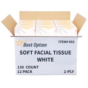 Best Option Soft 2-Ply Facial Tissue, White, 130-Count Box, Gentle and Durable 1,560 Tissues, Bulk Pack of 12-Boxes