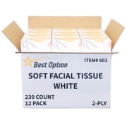 Best Option Soft 2-Ply Facial Tissue, White, 230-Count Box, Gentle and Durable 2,760 Tissues, Bulk Pack of 12-Boxes
