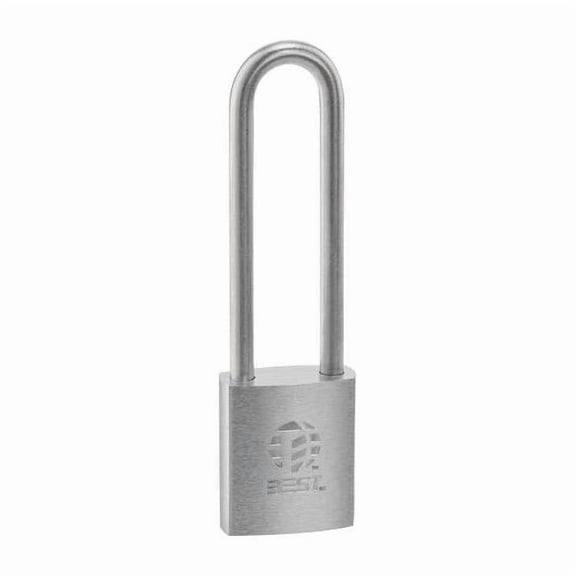 Keyed Padlock, Coreless, Long Shackle, Rectangular Brass Body, Stainless Steel Shackle, 7/8 in W