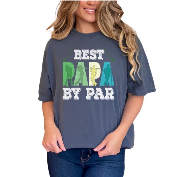 Best Papa By Par Golf Lover, Denim Comfort Colors T-Shirt, Large