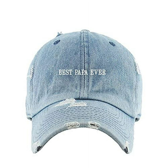 Best Papa Ever Vintage Baseball Cap Embroidered Cotton Adjustable Distressed Dad Hat Light Denim