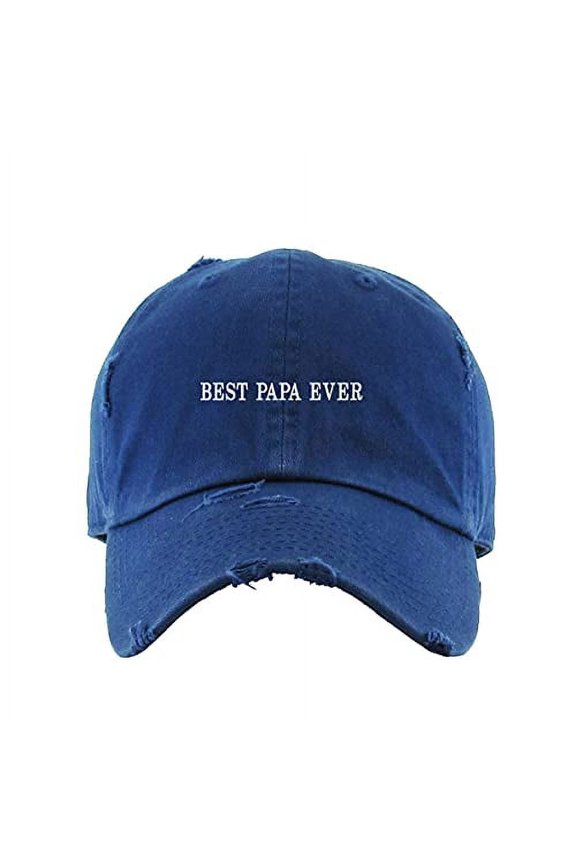 Best Papa Ever Vintage Baseball Cap Embroidered Cotton Adjustable Distressed Dad Hat Navy