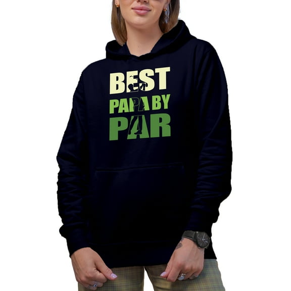 Best Papa by Par Pun with a Swinging Man Golf Player, Golfing or Golfer Themed Merch Gift, Navy Blue Hooded Sweatshirt or Hoodie, X-Large