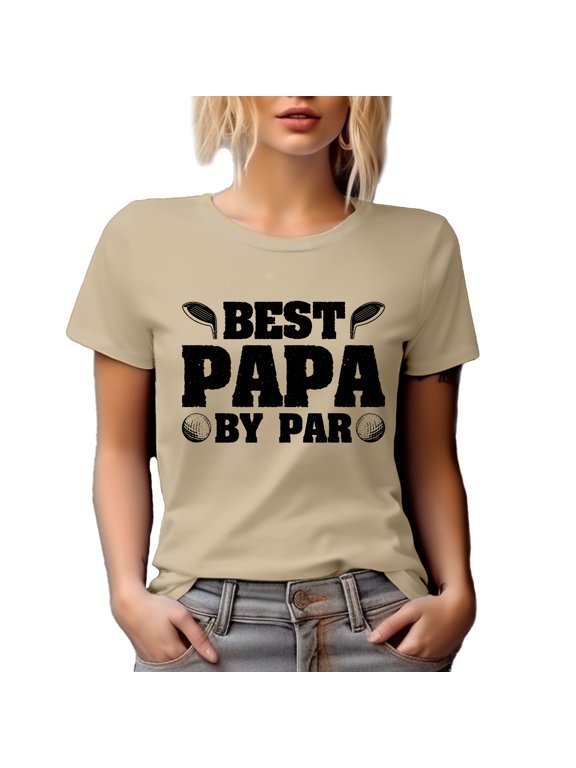 Best Papa by Par with Golf Balls & Clubs, Golfer Father's Day, Tan T-Shirt, Small