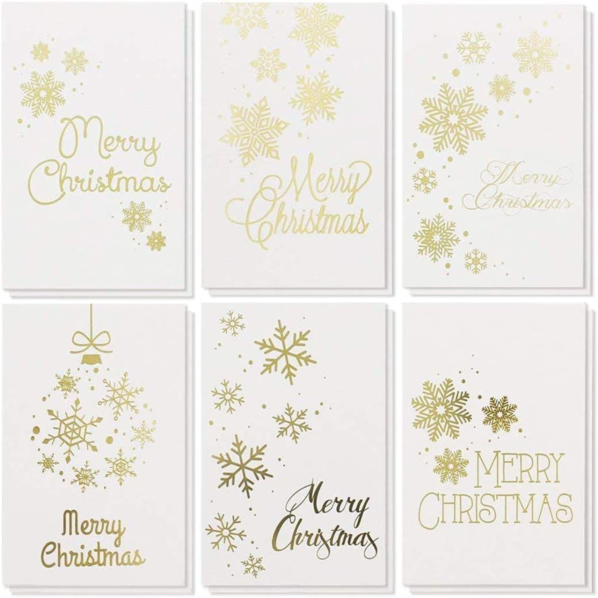 Best Paper Greetings 48 Pack Merry Christmas Greeting Cards, 4x6 Inches Xmas Note Cards Box Set, Holiday Cards with Envelopes Blank Inside for Holiday Greetings, 6 Gold Foil Snowflake Designs