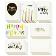 Juvale Birthday Cards Bulk - 48-Pack, 4 x 6 In White With Envelopes - Blank Inside & Assorted Candle & Balloon Designs for Employees, Kids & Friends - Modern Greeting Cards