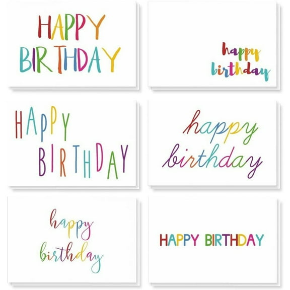 BEST PAPER GREETINGS Blank Birthday Cards with Envelopes - 48-Pack, 4 x 6 In, Rainbow Font - Happy Birthday Cards Bulk
