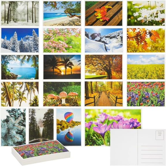 Best Paper Postcards 40 Pack Nature Bulk, Blank Travel Postcards for Mailing, 20 Assorted Scenic Photos, Four Seasons (4x6 In)