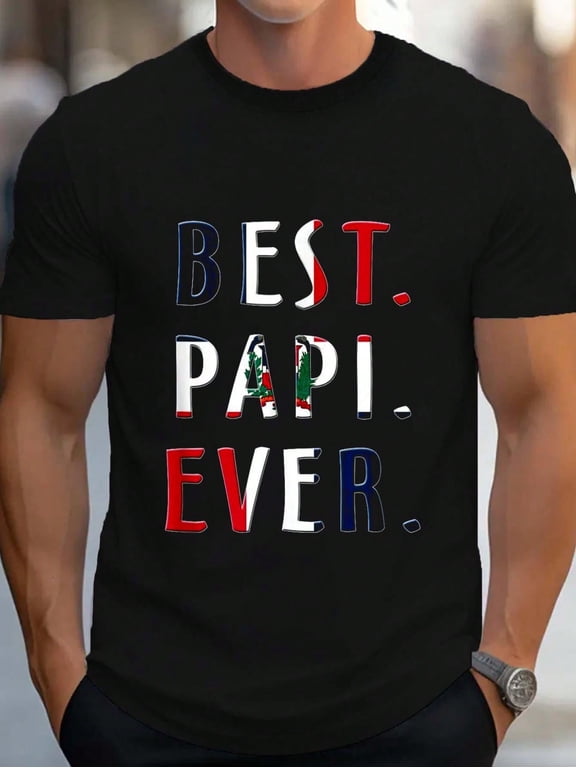Best Papi Ever Dominican Flag TShirt Men's Cotton Crew Neck Graphic Tee Casual Short Sleeve Solid T-Shirt