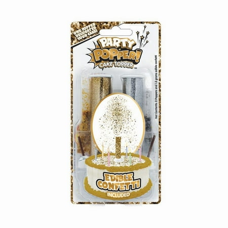 Best Party Ever, Gold & Silver Cake Topper, Edible Confetti Popper, 2 Count