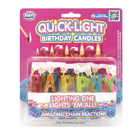 Best Party Ever Happy Birthday Letters Rainbow Glitter Quick Lite Candles, 13-Count