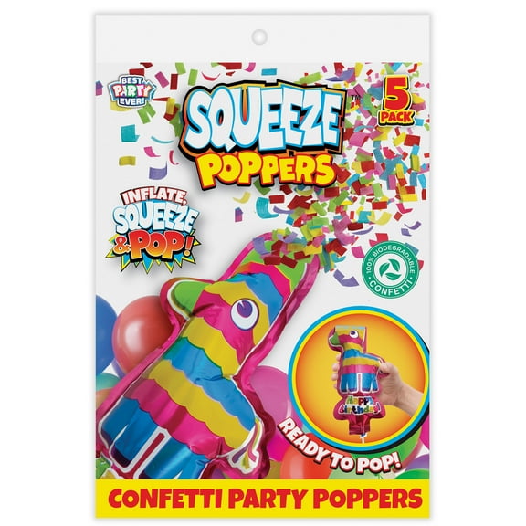 Best Party Ever, Pinata Squeeze Party Poppers, 5 pack, Biodegradable Paper Confetti