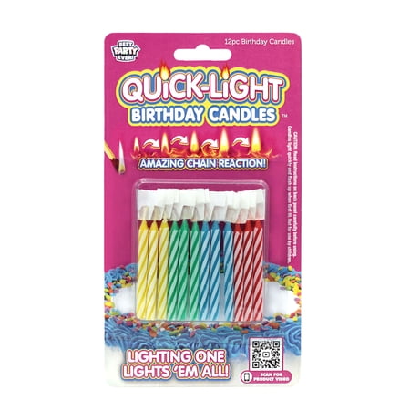 Best Party Ever Quick Lite Candy Stripe Multi-Color Birthday Candles, 12 Pieces