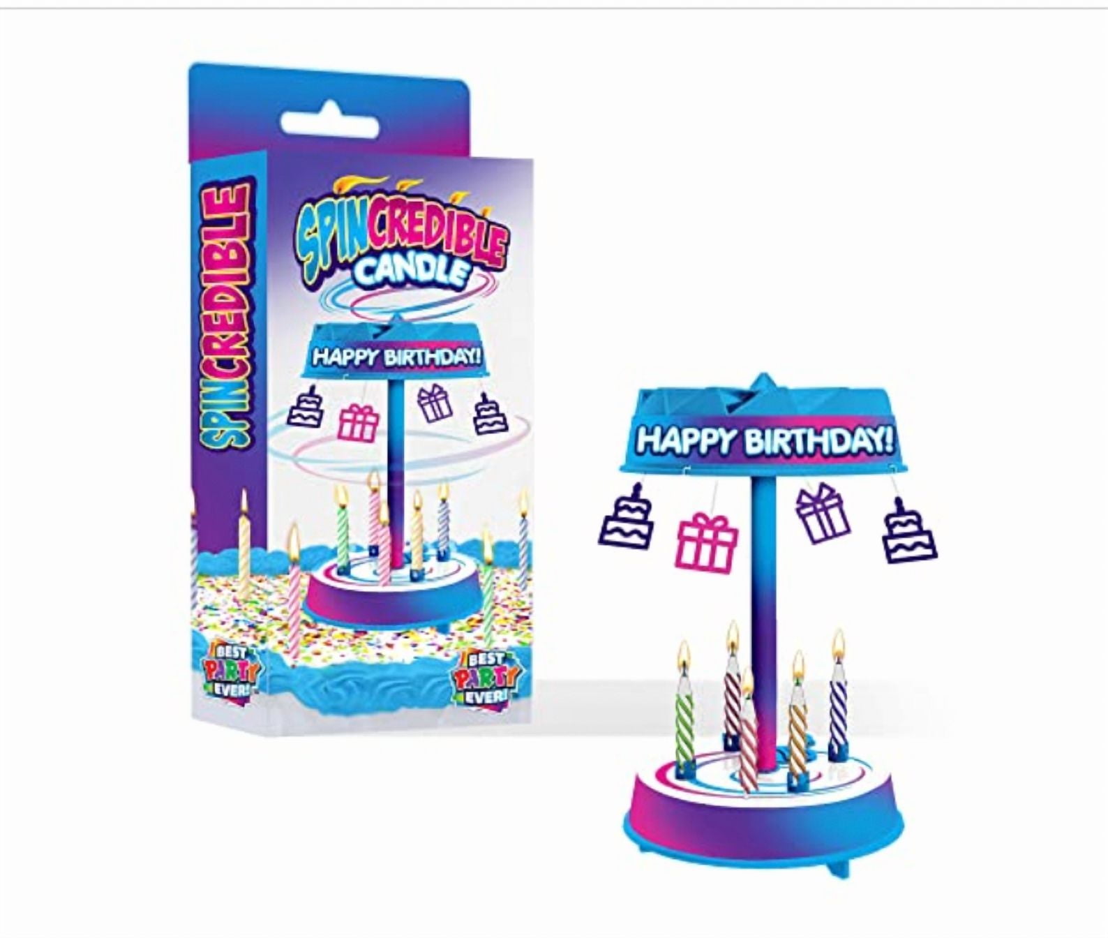 Best Party Ever Spincredible Birthday Candle Cake Topper, Multi-Color, 1.75 inches Wide
