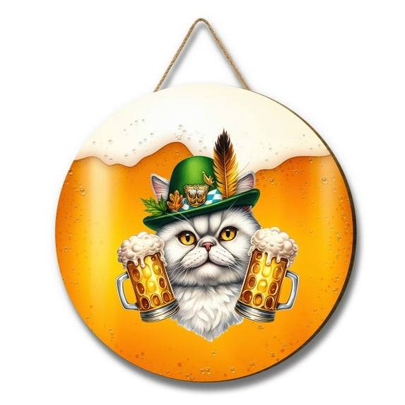Best Persian Dad Proud Beer Lover Happy Oktoberfest Round Wood Sign Cat Lover Kitten Owner Gifts Hanging Wall Home Decor - 02016