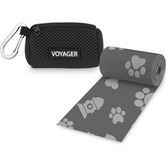 Best Pet Supplies 1pk Dog Poop Bag Holder with Clip On for Leash, Soft Mesh Doggie Puppy Waste Bag Dispenser Pouch with 2 Rolls of Pet Trash Bags for Travel, Walking, and Outdoor Use - Black