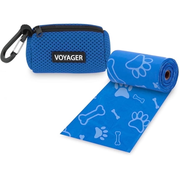 Best Pet Supplies 1pk Dog Poop Bag Holder with Clip On for Leash, Soft Mesh Doggie Puppy Waste Bag Dispenser Pouch with 2 Rolls of Pet Trash Bags for Travel, Walking, and Outdoor Use - Royal Blue