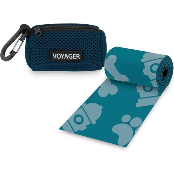 Best Pet Supplies 1pk Dog Poop Bag Holder with Clip On for Leash, Soft Mesh Doggie Puppy Waste Bag Dispenser Pouch with 2 Rolls of Pet Trash Bags for Travel, Walking, and Outdoor Use - Blue