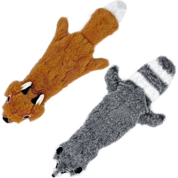 Best Pet Supplies 2 -in-1 Fun Skin Stuffless Dog Squeaky Toy Fox & Raccoon, Small