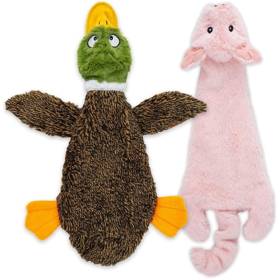 Best Pet Supplies 2-in-1 Fun Skin Stuffless Dog Squeaky Toy Pig & Wild Duck, Medium