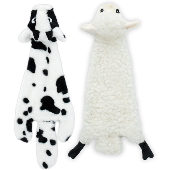 Best Pet Supplies 2-in-1 Fun Skin Stuffless Dog Squeaky Toy Sheep & Cow, Small