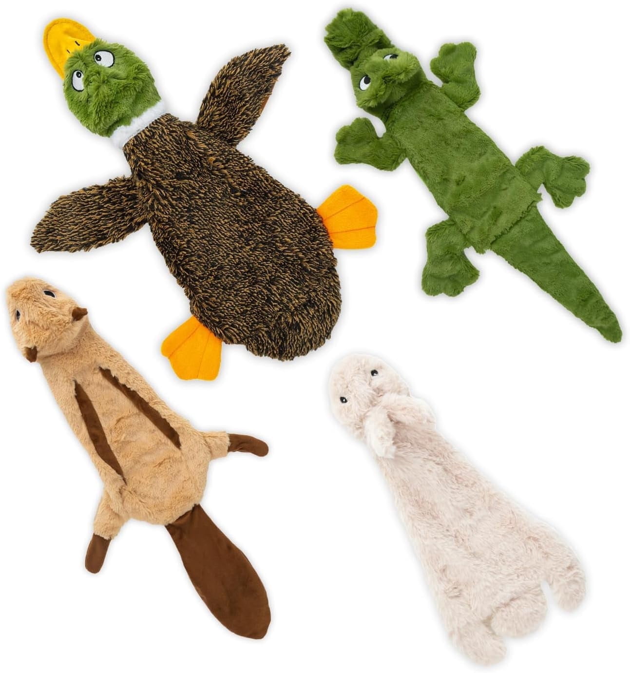Best Pet Supplies 4-in-1 Stuffless Squeaky Dog Toys with Soft, Durable Fabric for Small, Medium, and Large Pets, No Stuffing for Indoor Play, Holds A Plastic Bottle - 4 Figures, Large