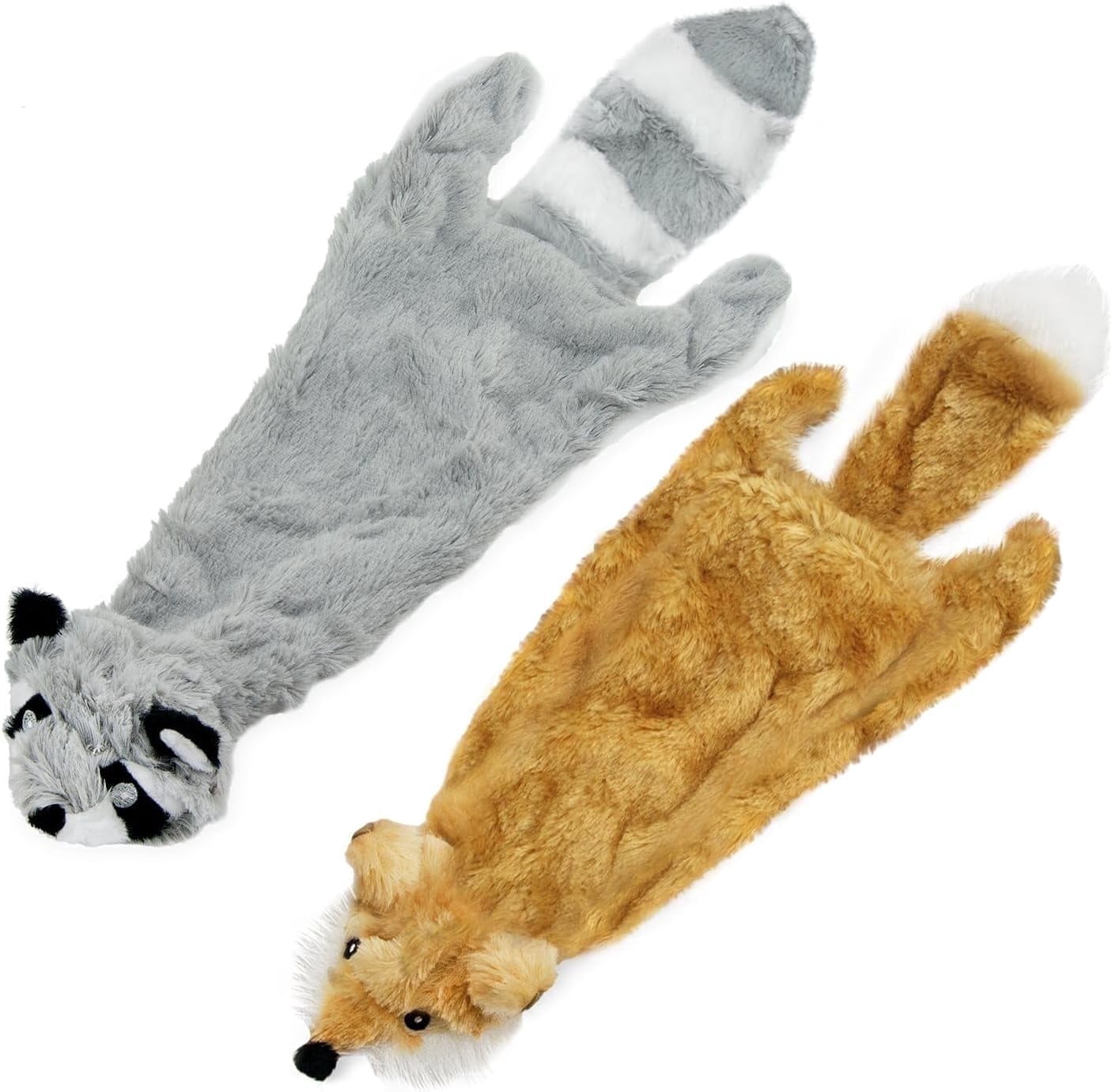 Best Pet Supplies 2-in-1 Stuffless Squeaky Dog Toys with Soft, Durable Fabric for Small, Medium, and Large Pets, No Stuffing for Indoor Play, Holds a Plastic Bottle - Fox, Raccoon, Medium