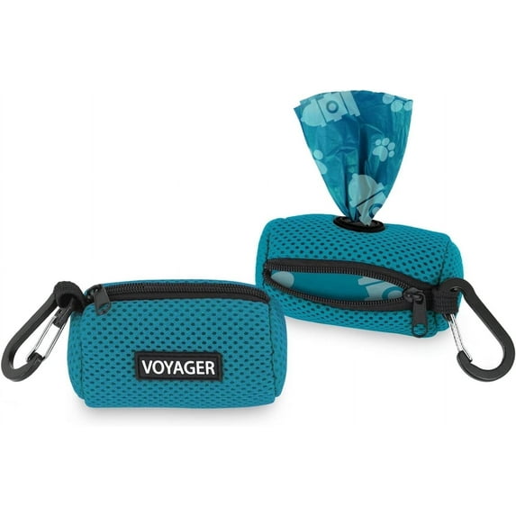 Best Pet Supplies 2pk Dog Poop Bag Holder with Clip On for Leash, Soft Mesh Doggie Puppy Waste Bag Dispenser Pouch with 2 Rolls of Pet Trash Bags for Travel, Walking, and Outdoor Use - Turquoise