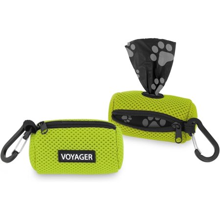 Best Pet Supplies 2pk Dog Poop Bag Holder with Clip On for Leash, Soft Mesh Doggie Puppy Waste Bag Dispenser Pouch with 2 Rolls of Pet Trash Bags for Travel, Walking, and Outdoor Use - Lime Green